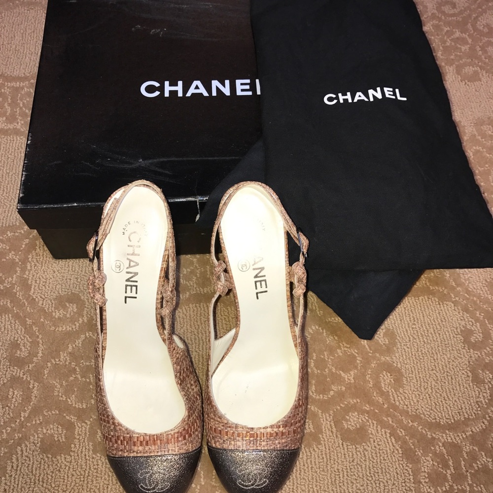 Chanel slingback platform heels tweed design - Picture 6 of 7
